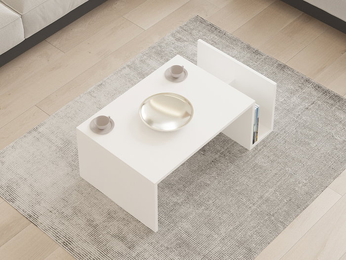AUCUNE Mesa de centro MEMO Blanca con tapa elevable y almacenamiento AUCUNE Mesa de centro MEMO Blanca con tapa elevable y almacenamiento